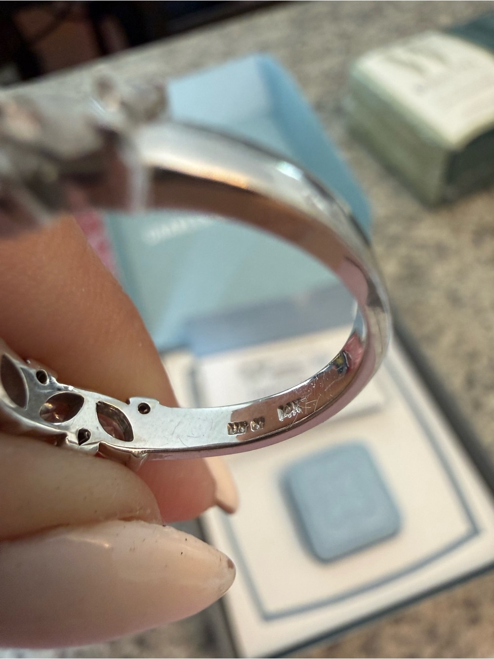 CHARLES & COLVARD 14k White Gold Marquise & Round Moissanite Ring - Picture 7 of 9